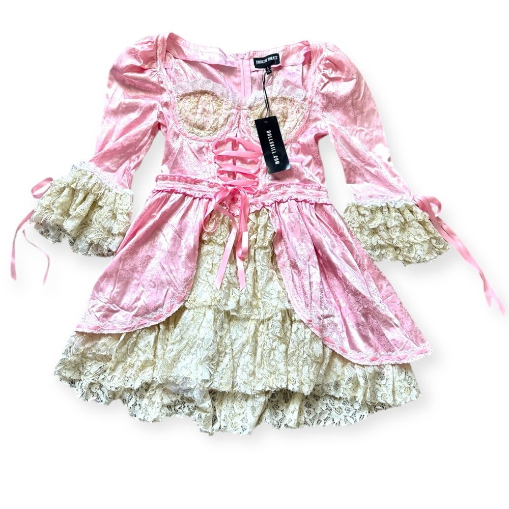 Dolls Kill Pink and Cream Lace Mini Marie Antoinette Dress NWT